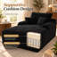 Canapé-lit convertible en tissu moelleux, méridienne désossée avec accoudoirs larges et coussins décoratifs, aucun assemblage requis, méridienne confortable pour le salon, noir