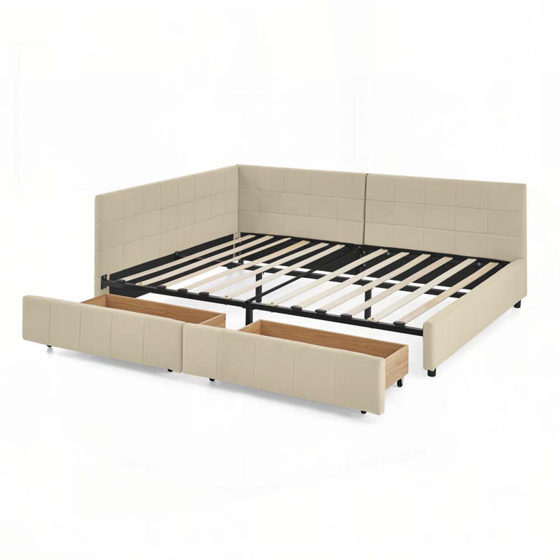 Lit de jour en velours avec rangement, Beige