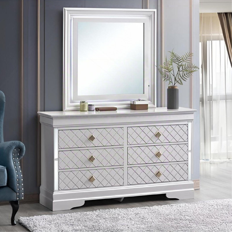 Commode 6 tiroirs avec boutons dorés