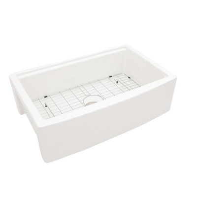 White Farmhouse Sink Workstation - 33 X 21 X 10 Inch White Porcelain Ceramic Single Bowl Farm Kitchen Sink