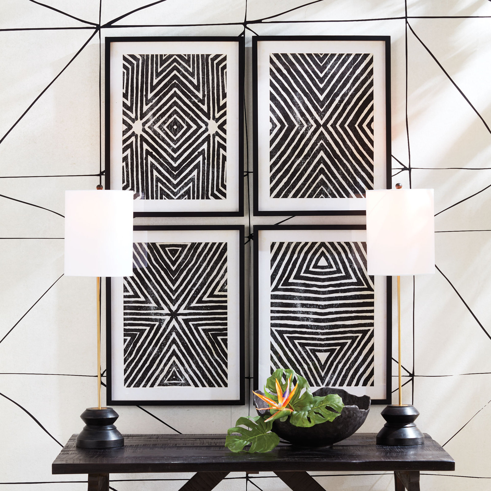 Achromatic Geometric 4-Piece Print Set