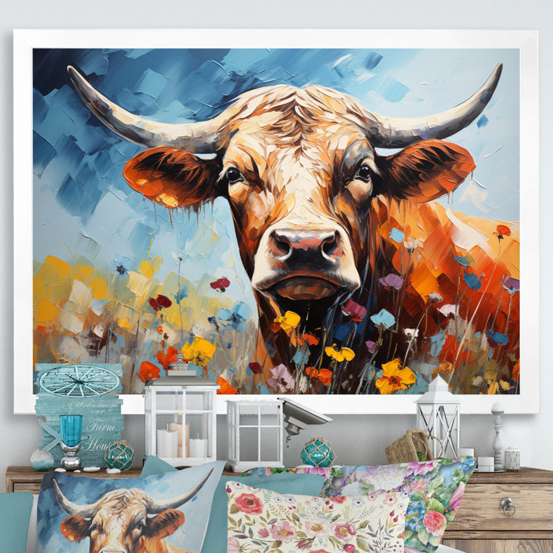 «Cow Countryside Palette I», reproduction d'art sur toile, H 34 po x l 44 po x P 1,5 po, Cadre photo blanc