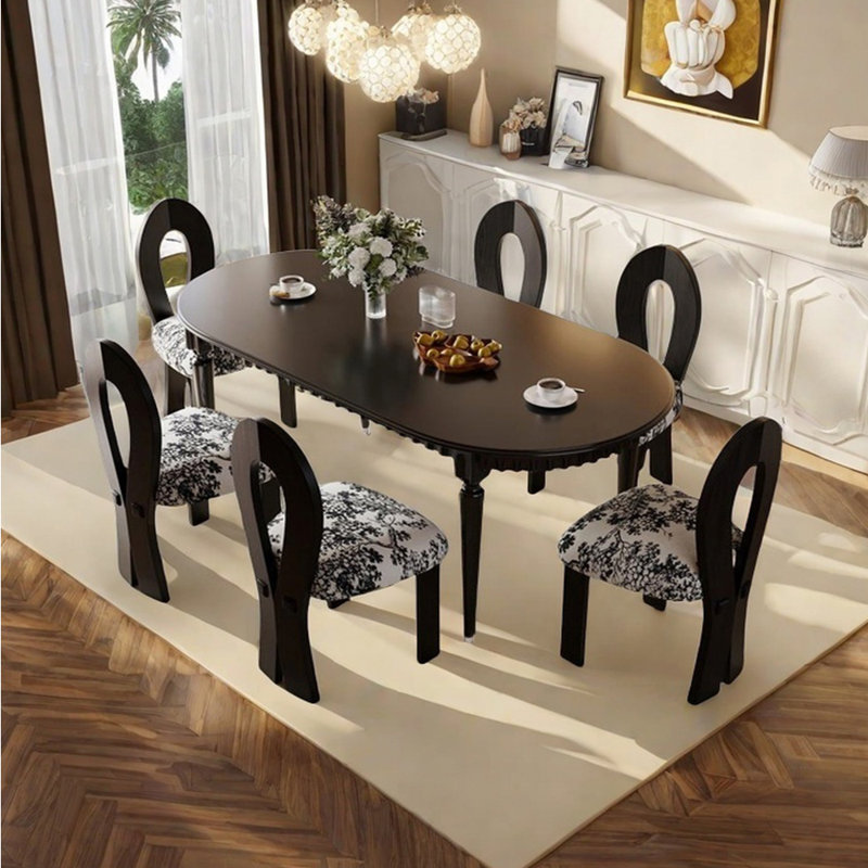 Ensemble de table de salle à manger en bois d'hévéa noir, H 29,53 po x L 62,99 po x l 31,5 po