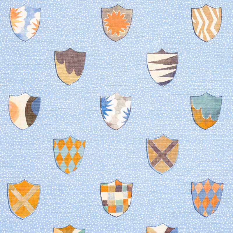 Schumacher x Happy Menocal Heraldic Fabric, Oxford Blue