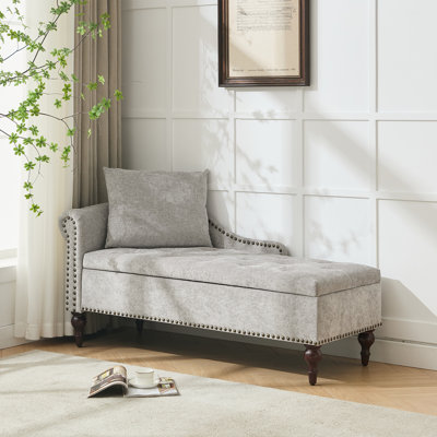 Upholstered Velvet/Chenille Chaise Lounge, Storage Bench with Pillow and Solid Wood Legs