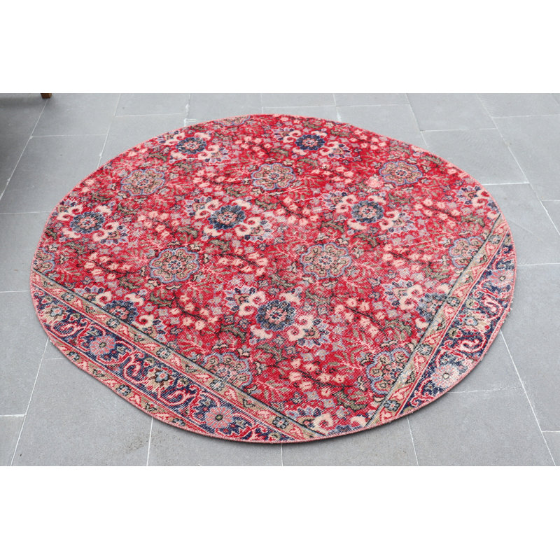 Tapis turc vintage rétro Anatolian pour chambre ou cuisine - Tapis décoratif rouge au design unique