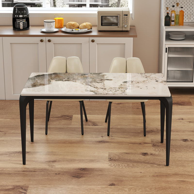 Yianna Modern Stone Dining Table for Modern Kitchen Living Room, Home and Office, Black, 29.53"H x 55.1"L x 31.5"W, Pandora