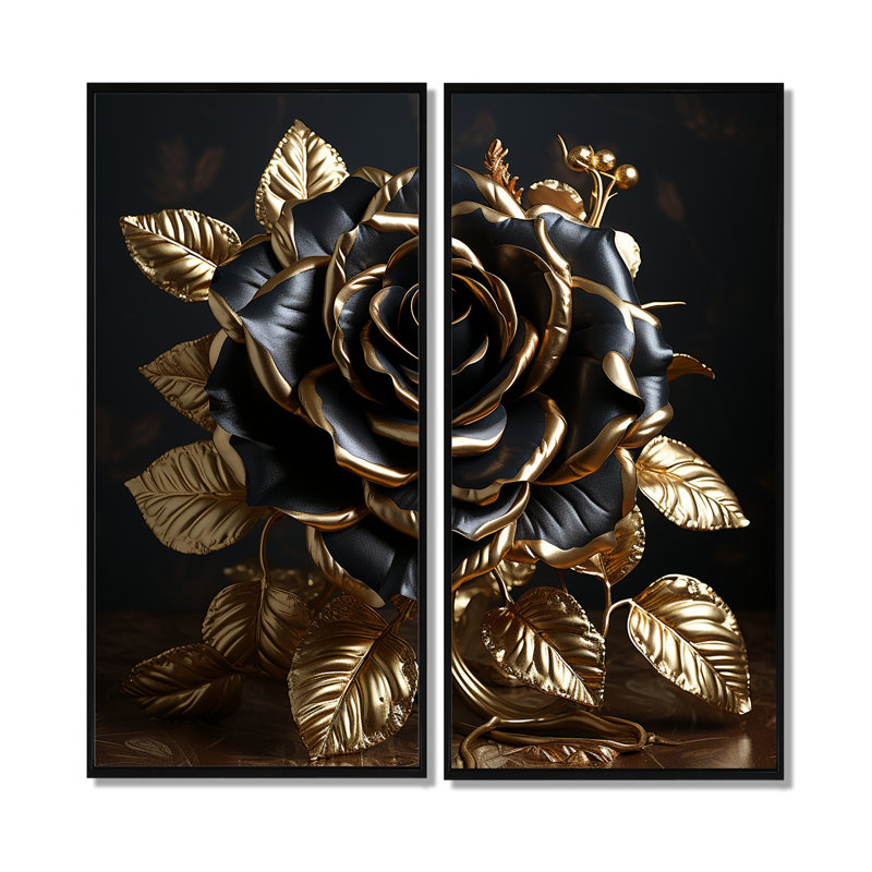 Dalhem - Rose, art mural, H 32 po x l 32 po, Impression encadrée flottante, Noir