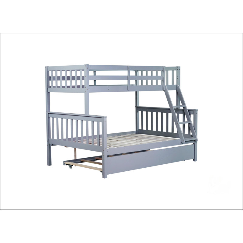 Twin Over Full Rubber Wood Bunk Bed With Trundle, Grey