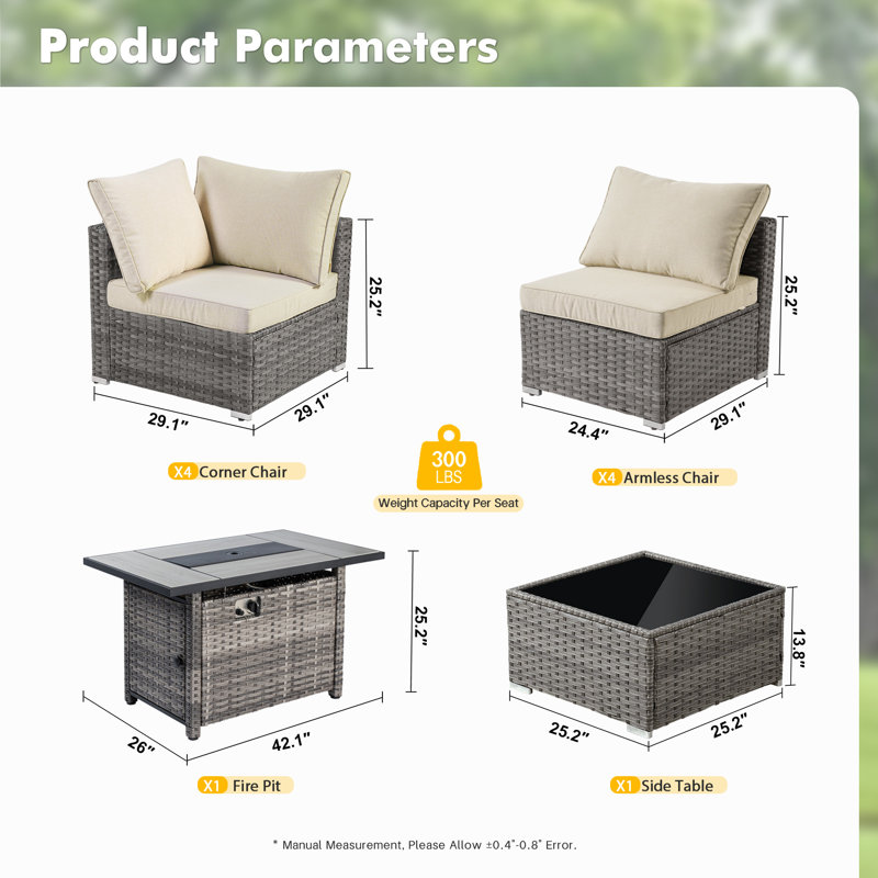 8-Person Outdoor Sectional With Cushions,All-Weather Wicker Patio Set, Beige