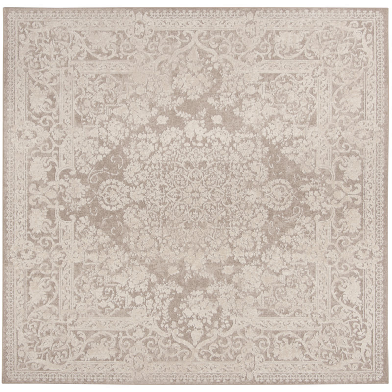 Espinal Oriental Area Rug, Square 152 cm, Beige/Cream