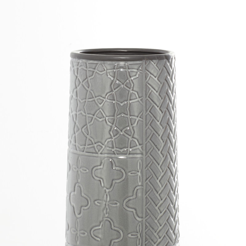 Elegant 30" Metallic Gray Ceramic Floor Vase with Modern Textures