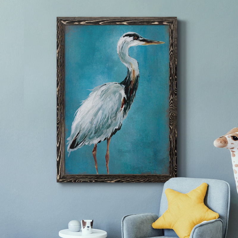 Great Blue Heron I - peinture sur toile encadrée, Cadre noir, H 37,5 po x l 27,5 po x P 1,5 po