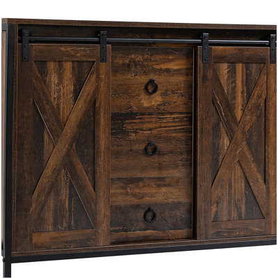 HOMCOM Industrial Farm Style Sideboard, Kitchen Side Cabinet with Sliding Barn Door, 3 Drawers and Adjustable Shelves, Suitable for Living Room, Dining Room, Vintage Brown