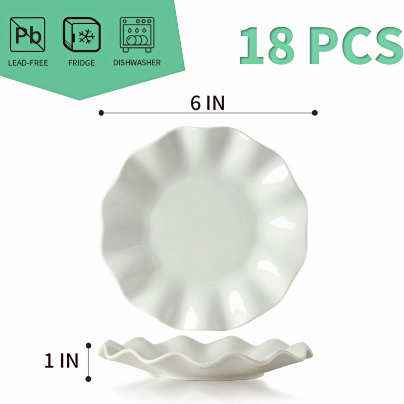 6 Inch Porcelain Appetizer Plates Set Of 18, Small Dinner Plates