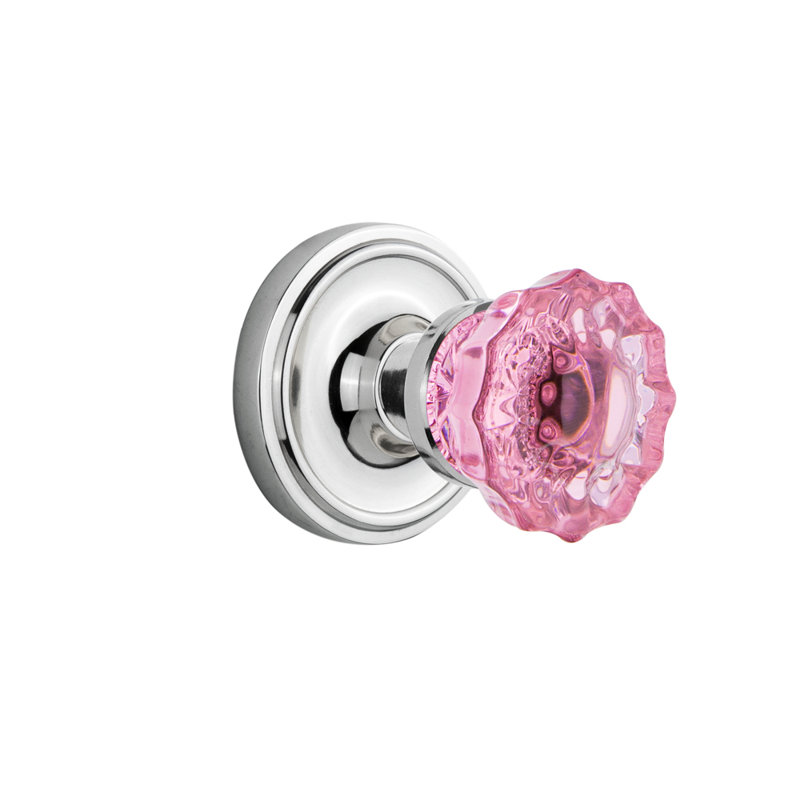 Rosette classique avec bouton de porte rose cristal, Chrome brillant