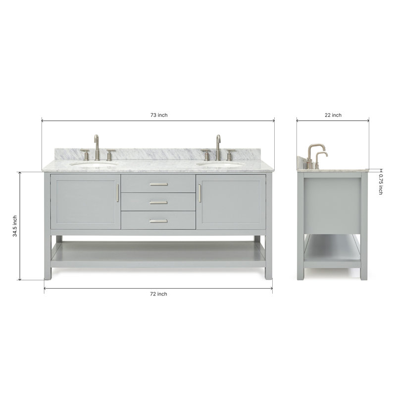 Bayhill 73'' W Double Vanity, 73", White, Oval