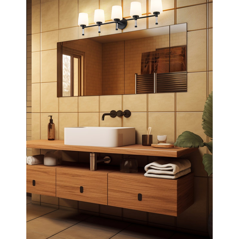 Meuble-lavabo noir mat 5 lumières Henri, Noir mat