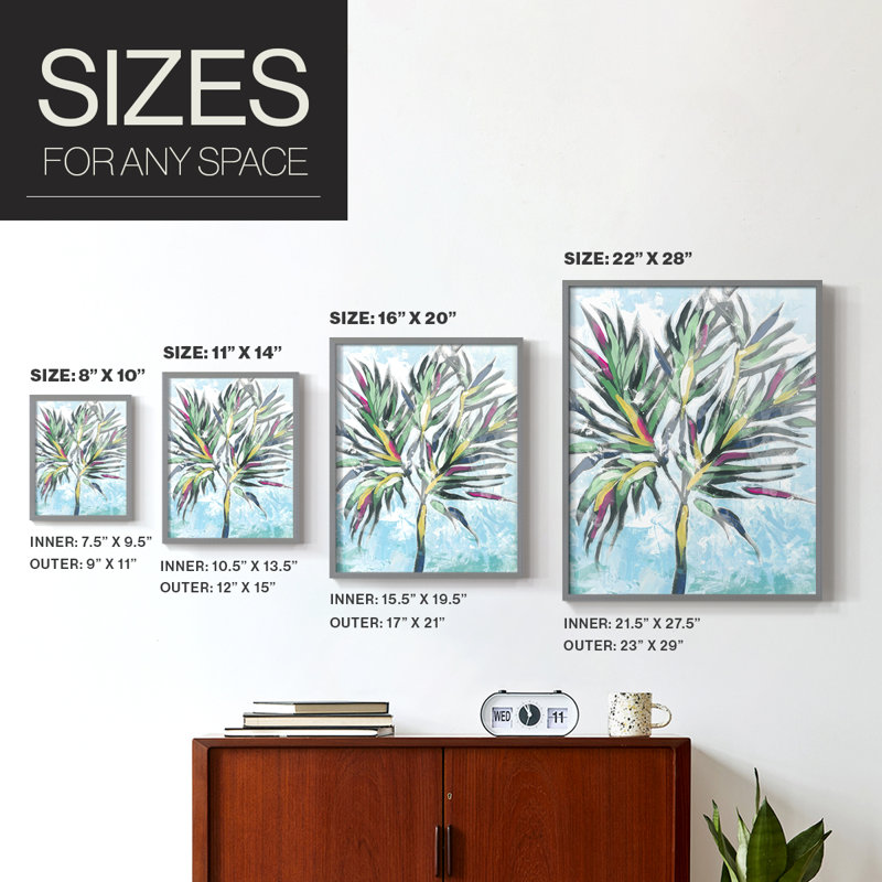 «Candy Palm Fresco II», reproduction encadrée - bois massif, Gris, H 21 po x l 17 po