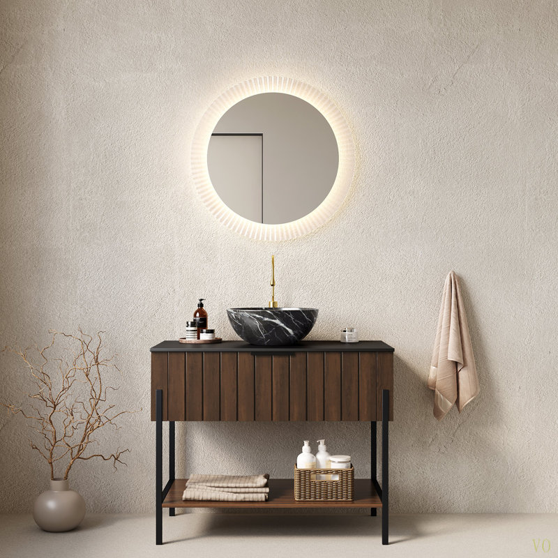 Meuble-lavabo autoportant à rayures avec lavabo et tiroir en céramique ZENO 36 "avec lavabo, pré-assemblé