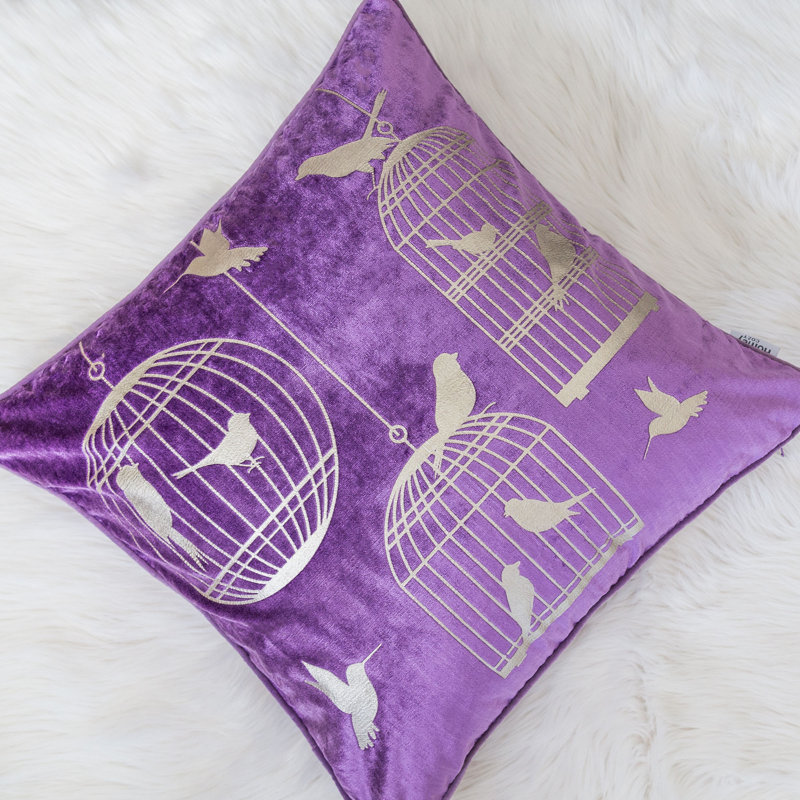  Bird Cage Velvet Throw Pillow, Purple