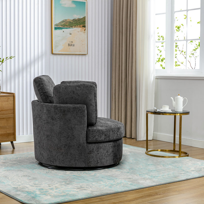 Fauteuil demi-tonneau pivotant rembourré en chenille avec rangement caché, Gris chenille