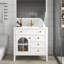 Meuble-lavabo blanc de 35,6 po de style Mid-Century avec verre antique, éclairage activé par le mouvement et beaucoup d'espace de rangement-130048061