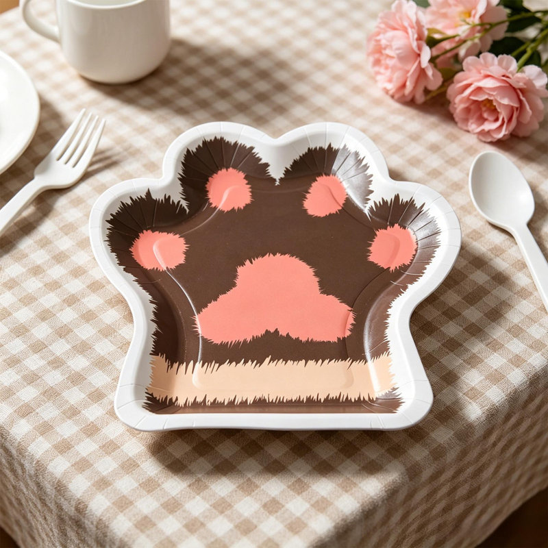 Paquet de 10 assiettes en papier jetables en forme de patte pour la fête d'anniversaire