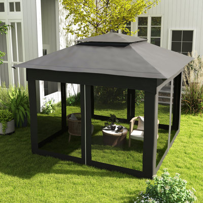 Auvent pour terrasse 11 'X, gris foncé. Abri de jardin avec filet amovible. Jardin instantané de tente, 114 Pi. Abri de patio escamotable avec abat-jour amovible de 11 pi Shade