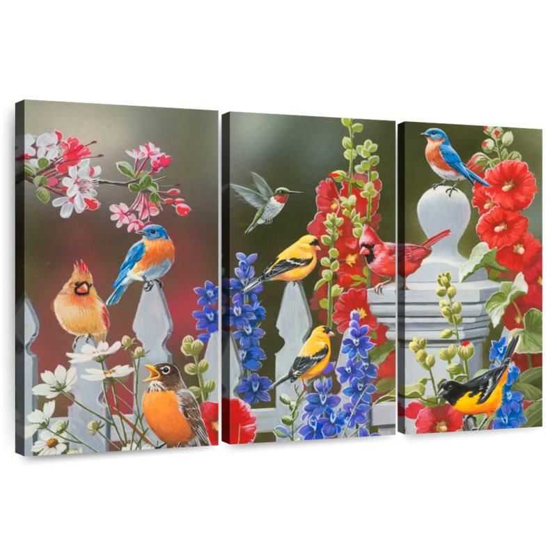 Oiseaux, printemps, été, thème, H 36 po x l 57 po