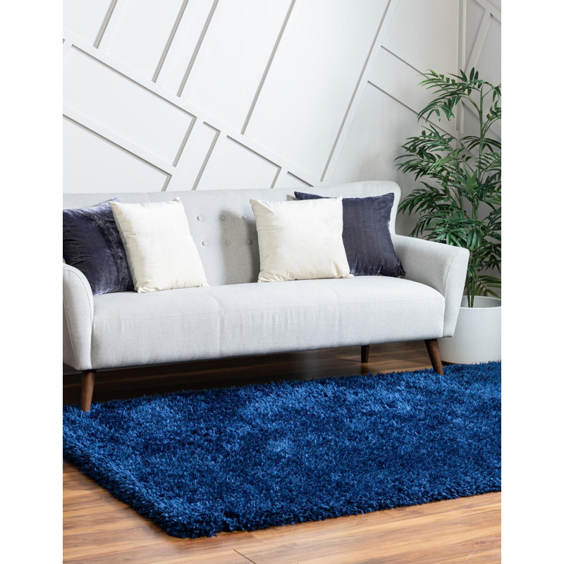 Tapis uni / rayé bleu foncé Wrebrido, Rectangle 7 pi x 10 pi