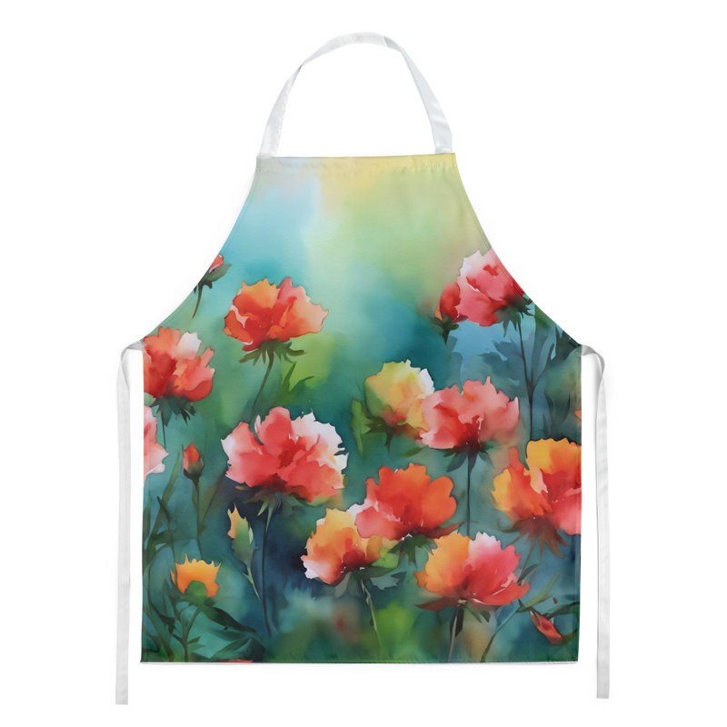 Tennessee Iris in Watercolor Apron, Pink Ohio Scarlet Carnations