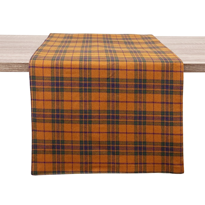 Green Rustic Tartan Plaid 16"x72" Table Runner, Yellow