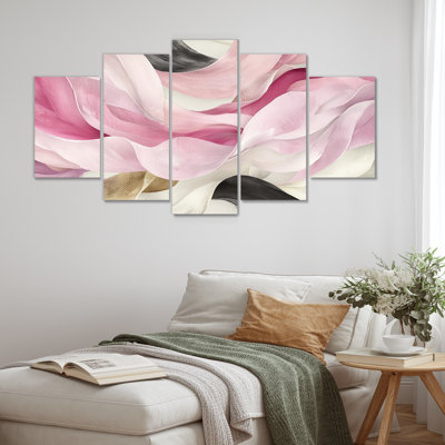 «Rose et blanc captivant marbre III», ensemble de toiles abstraites modernes
