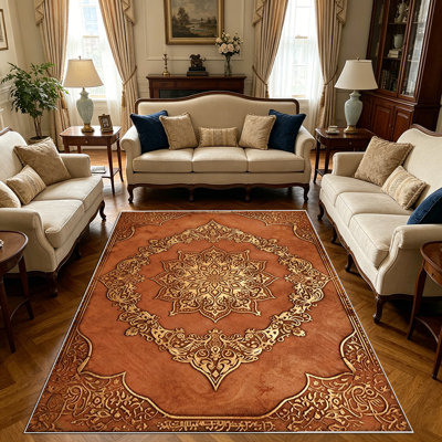1PC Vintage Ornate Bohemian Medallion Floral area rugs for Living Room, Soft, All seasons, Easy-maintain, Washable Indoor mat, Farmhouse suitable for dining table, bedroom, kitchen entryway, home office, backyard patio, Home Decor, Outdoor Decor.