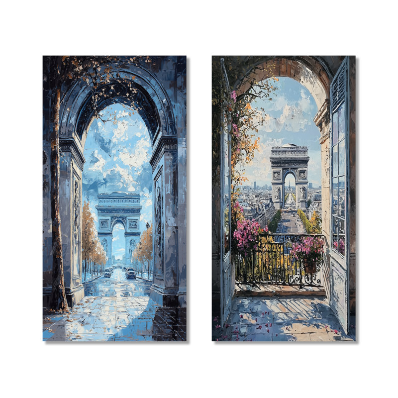 Ensemble de 2 décorations murales en métal Paris Blue Arc De Triomphe I, 32" H x 32" W