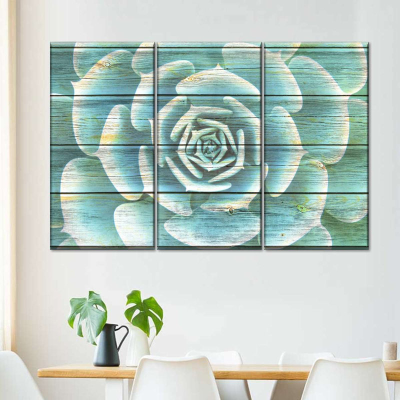 Ensemble de 3 plantes grasses sur toile, H 32 po x l 50 po