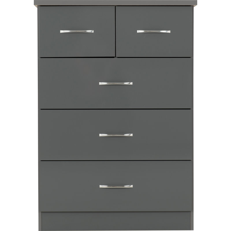 Cascio 5 Drawer Chest Of Drawers, Gloss Grey