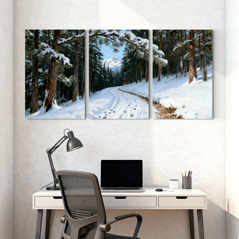 Winter forest Snowy Forest Path, paysage d'hiver, ensemble de 3 impressions sur toile, H 36 po x l 72 po