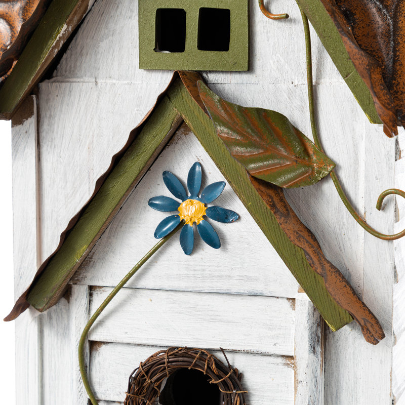 Oversized 3-Tiered Solid Wood Villa Birdhouse , 24.25"H-White, White