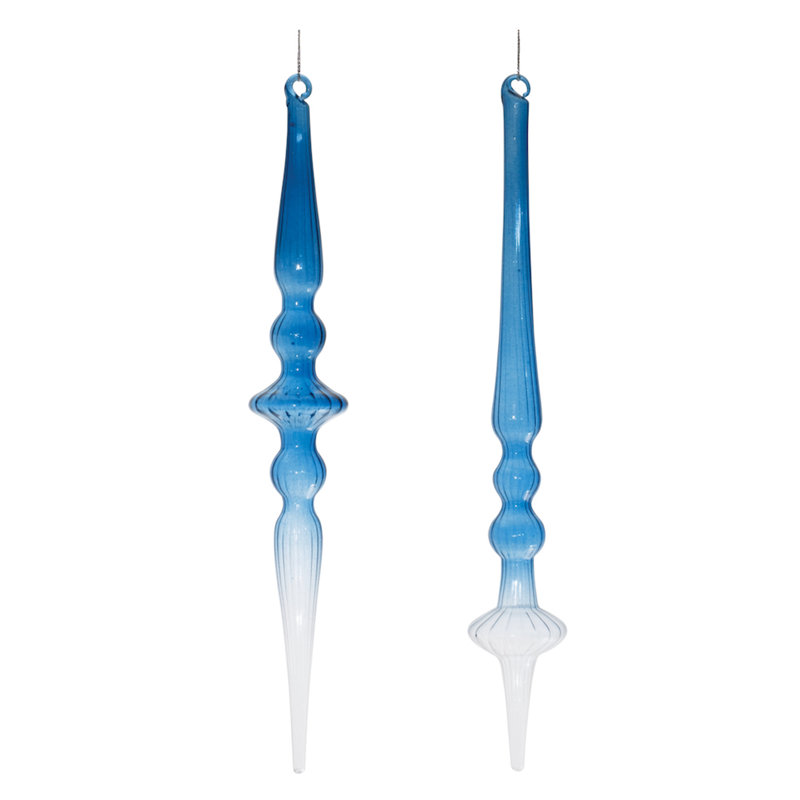 Ornement goutte de faîteau en verre bleu ombré (ensemble de 12)