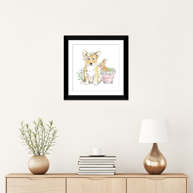 « pâques pups i », impression sur toile, H 16 po x l 16 po x P 1 po, Papier d'art encadré noir, Blanc