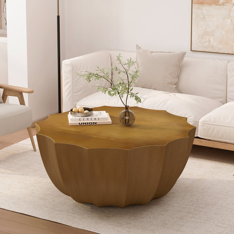 Table basse imperméable 35,43 po moderne pour l'extérieur et l'intérieur, conception durable en ciment Mgo, Brun