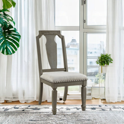Side Chair Of 2, Dining Room Use, Beige Linen Padded Seat, Weathered Oak Finish, Seat Height, Cushion Room, 2 - Piece , Seats, Look, Depth, Thickness