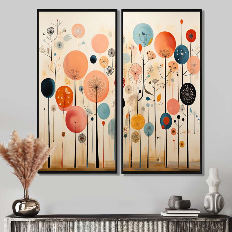 Papier peint coloré Mid Mid Century Whimsical - impressions multicolores modernes sur toile, 40" H x 40" W, Black
