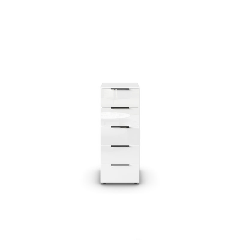 Flipp 5 Drawer 40Cm W Chest, Alpine White/White Glass/Chrome