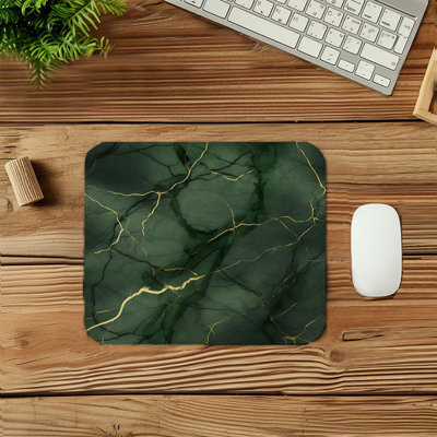 Abstract Dark Green Geode Crystal Dream Crystals Geode Modern Marble Agate Fractal Gaming Cute Office Laptop Desk Pad Gift Mat Square Rectangle Non-Slip Mousepad
