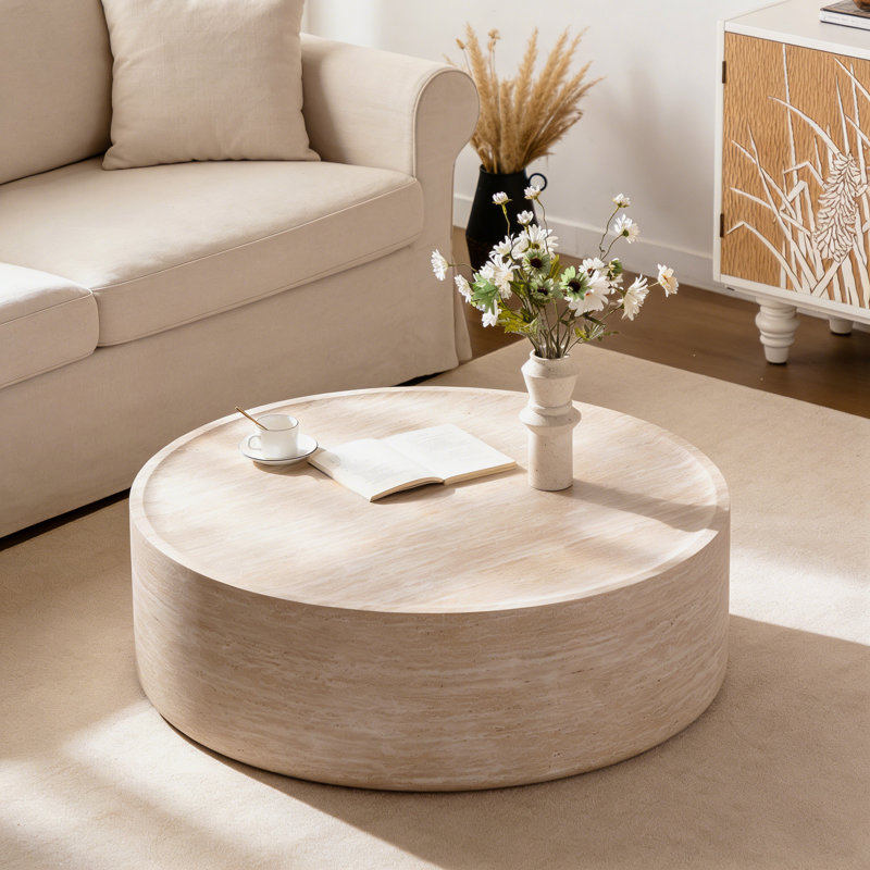 Table basse ronde de 39,37 po pour le salon, table basse ronde cylindrique, aucun assemblage requis | Idée cadeau