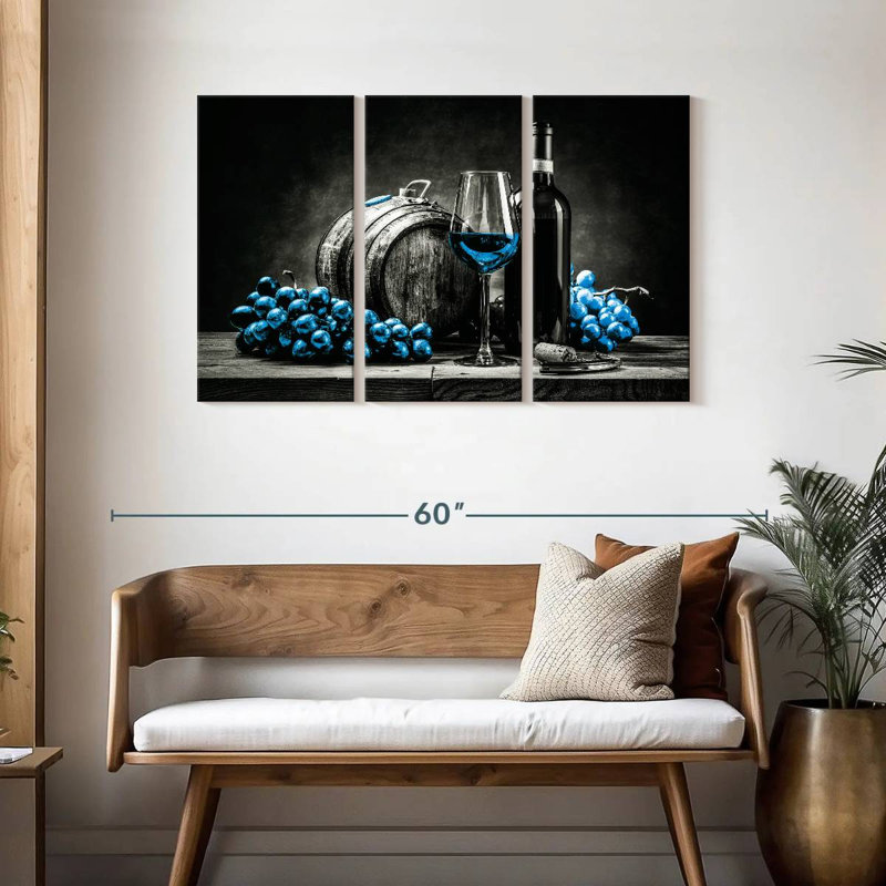 «Wine And Grapes Blue Pop», reproduction sur toile, H 28 po x l 45 po x P 1,25 po