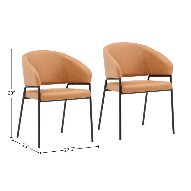 Cathey Boucle Upholstered Dining Chair, Olive, Faux Leather Camel